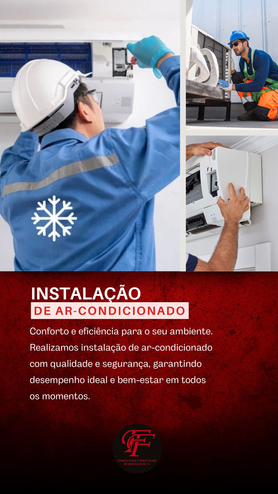 Técnico realizando instalação de ar-condicionado split